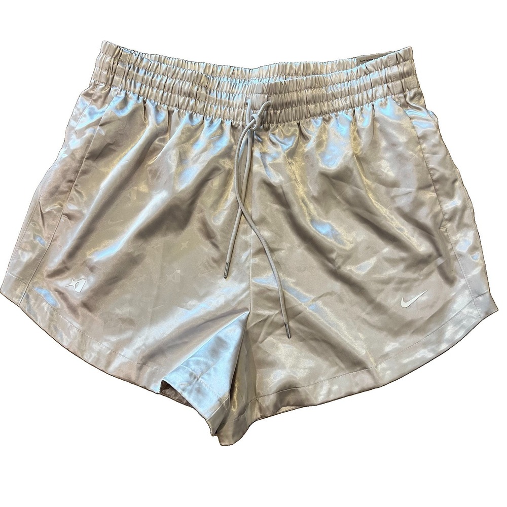 A'JA Wilson Nike  Women's Beige Satin Athletic Shorts Monogram NEW! Large